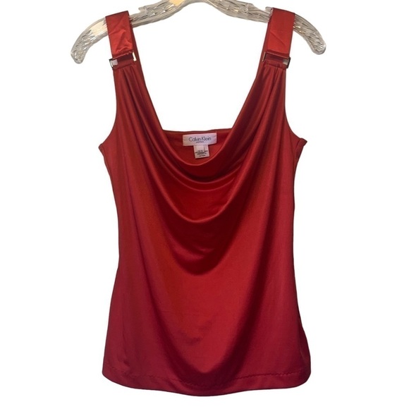 CALVIN KLEIN Petites Ruby Red Knit Satin Tank Size Small Petite - Picture 1 of 6